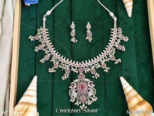 Oxidixed Silver Polished Short U Shaped Antique Necklace